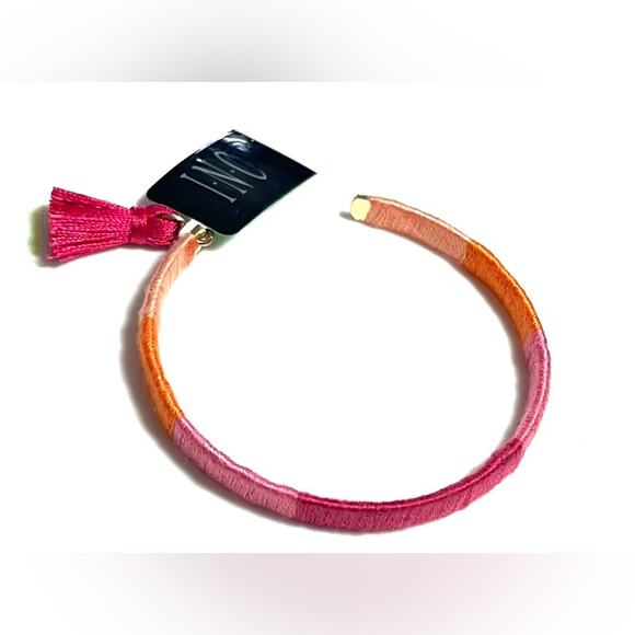 NEW INC Gold-Tone Tassel Charm Color-Block Thread-Wrapped BRACELET Pink Orange - Picture 5 of 5